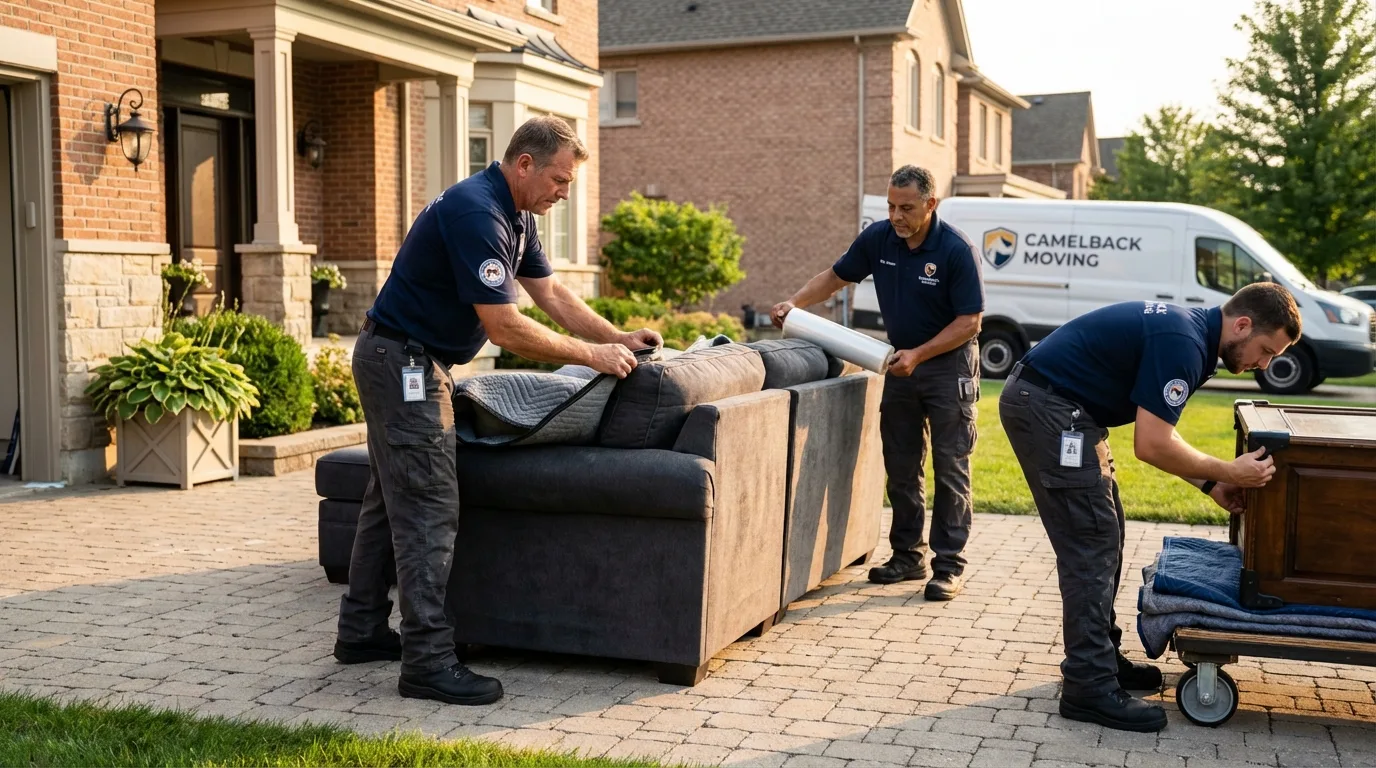 Large estate moving crew wrapping furniture in Cedarhurst, NY